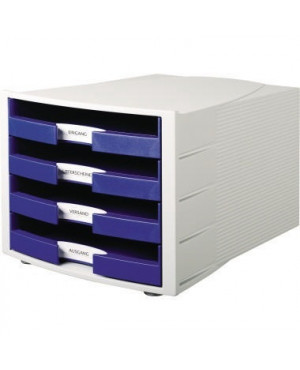 HAN Schubladenbox IMPULS 1011-X-14 DIN A4/C4 4Fächer lichtgrau/bl