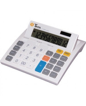 TWEN Tischrechner J-1200 569 12Zeichen Solar/Batterie weiß