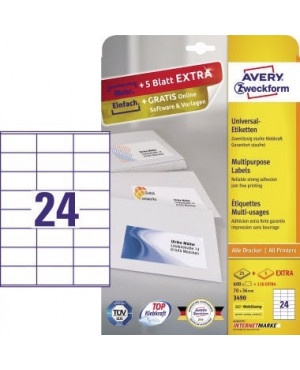 Avery Zweckform Universaletikett 3490 70x36mm weiß 600 St./Pack.