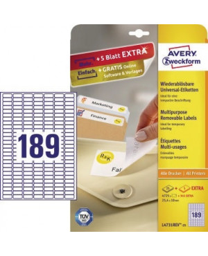 Avery Zweckform Etikett L4731REV-25 25,4x10mm weiß 4.725 St./Pack.