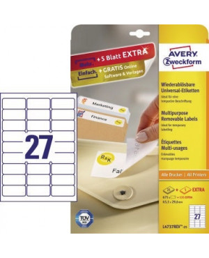 Avery Zweckform Etikett L4737REV-25 63,5x29,6mm weiß 675 St./Pack.