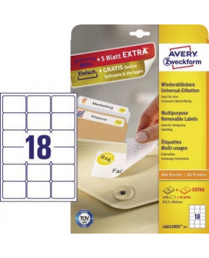 Avery Zweckform Etikett L6025REV-25 63,5x46,6mm weiß 450 St./Pack.