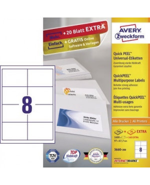 Avery Zweckform Etikett 3660-200 97x67,7mm weiß 1.600 St./Pack.