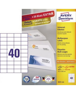 Avery Zweckform Etikett 3651-200 52,5x29,7mm weiß 8.000 St./Pack.