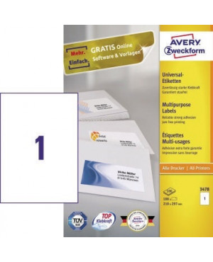Avery Zweckform Universaletikett 3478 210x297mm weiß 100 St./Pack.