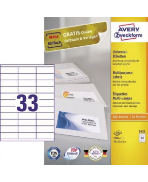 Avery Zweckform Universaletikett 3421 70x25,4mm weiß 3.300 St./Pack.