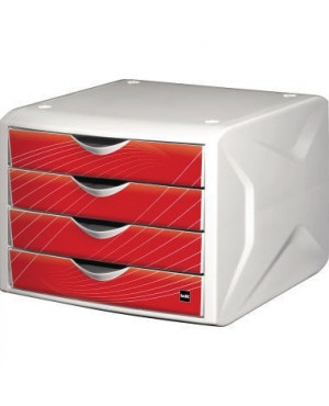 Helit Schubladenbox Chameleon H6129525 4Schübe A4/C4 red rook
