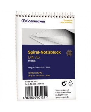 Soennecken Notizblock 1123 DIN A6 60g kariert 50Blatt weiß