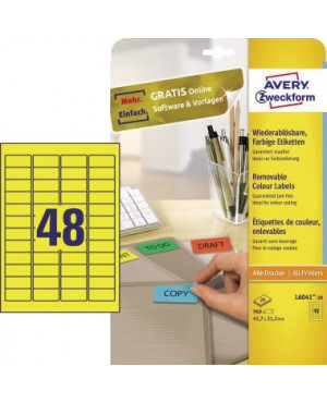 Avery Zweckform Etikett L6041-20 45,7x21,2mm gelb 960 St./Pack.