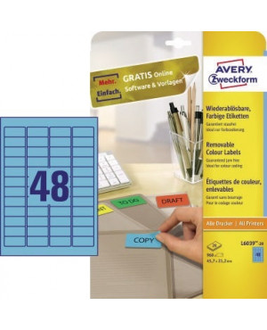 Avery Zweckform Etikett L6039-20 45,7x21,2mm blau 960 St./Pack.