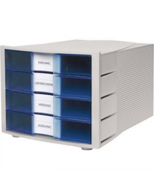 HAN Schubladenbox IMPULS 1010-X-64 DIN C4 4Schubfächer l.grau/blau