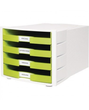 HAN Schubladenbox IMPULS 1011-X-50 DIN A4/C4 4Schübe offen ws/lemon
