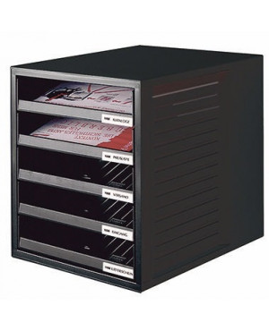 HAN Schubladenbox 1401-13 DIN A4 5Schubfächer PS schwarz/schwarz