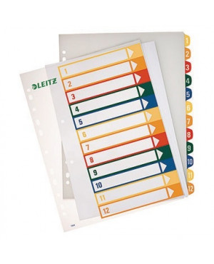 Leitz Register 12940000 DIN A4 1-12 volle Höhe PP farbig/transparent