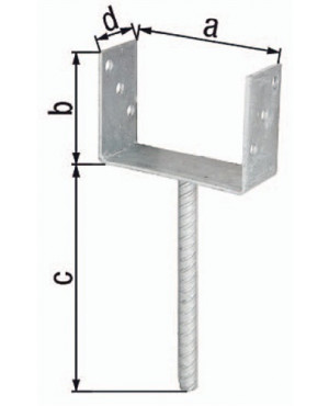 U-Pfostenträger ETA-10/0210 101x100x200x60mm TZN m.Betonanker a.Riffelstahl GAH