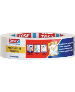 Malerkreppband 4306 Profi PLUS leicht gekreppt hellbeige L.50m B.19mm Rl.TESA