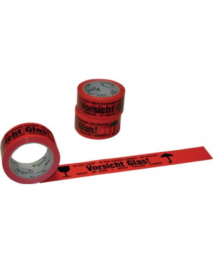 Warnklebeband PVC,Vorsicht Glas L.66 m,B.48mm rot Rl.