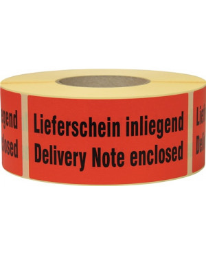 Hinweisetikett Lieferschein inliegend L.145 mm,B.70mm rot 1000 St./Rolle