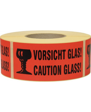 Hinweisetikett Vorsicht Glas L.145 mm,B.70mm rot 1000 St./Rolle