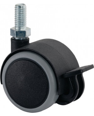 Kunststoffdoppelrolle m.Feststeller D.40mm Trgf.30kg m.Gew.stift M10 Ku.