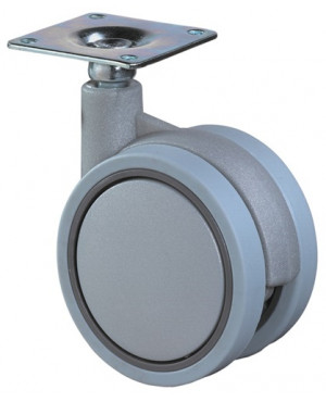 Kunststoffdoppelrolle D.40mm Trgf.20kg m.Platte Ku.silbergrau