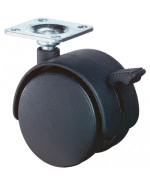 Kunststoffdoppelrolle m.Feststeller D.40mm Trgf.30kg m.Platte Polyamidrad grau