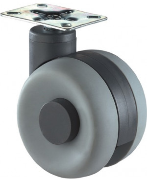 Kunststoff-Doppelrolle 60mm 40kg o.FeststellerPUR grau 47 x 47mm