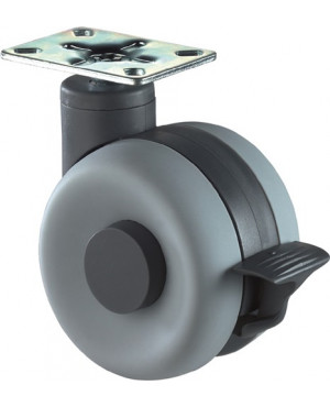 Kunststoff-Doppelrolle m.Feststeller 60mm 40kg m.FeststellerPUR grau 47x47mm