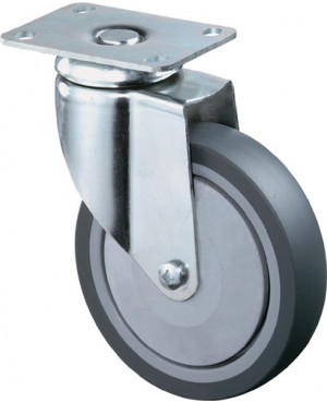 Lenkrolle D.100mm Trgf.80kg m.Platte Gum.grau