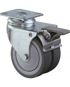 Doppel-Lenkrolle m.Feststeller 50mm 60kg m.Feststeller VG blaugrau 60x60mm