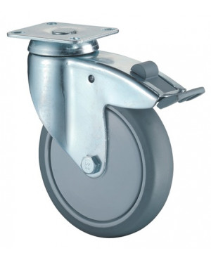 Lenkrolle m.Feststeller D.150mm Trgf.100kg m.Platte Kugell.Gum.grau