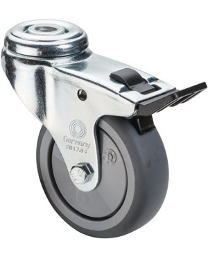 Lenkrolle m.Feststeller D.50mm Trgf.50kg m.Rückenloch Kugell.Gum.grau