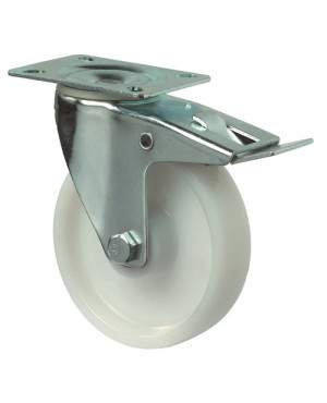 Lenkrolle D.80mm Trgf.125 kg m.Feststeller Ku.Platte L104xB80mm