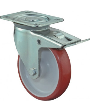 Lenkrolle D.150mm Trgf.240 kg m.Feststeller PU Platte L135xB110mm Farbe Rl.rot