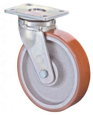 Schwerlast-Lenkrolle D.150mm Trgf.800kg Guß-Polyurethan Platte L138xB110mm