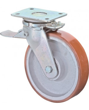 Schwerlastlenkrolle D.400mm Trgf.2500 kg m.Feststeller Guß-PU Platte L200xB160mm