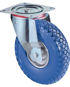 Lenkrolle D.400mm Trgf.200kg m.Platte Radkörper STA Polyurethan blau