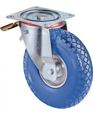 Lenkrolle m.Feststeller D.260mm Trgf.160kg m.Platte Rollenlager Gum.blau
