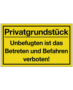 Hinweiszeichen Privatgrundstück L400xB250mm gelb schwarz Ku.