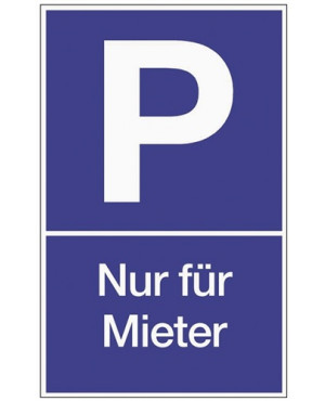 Parkplatzbeschilderung Parken f.Mieter L250xB400mm Ku.blau/weiß