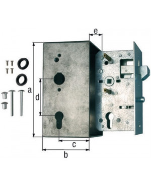 Schlosskasten f.Schiebetore DIN L/R Maß A40xB95xC173mm Dornm.60mm Entf.72mm GAH