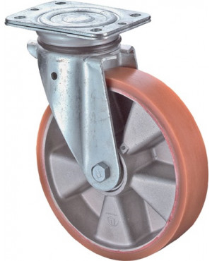Lenkrolle D.200mm Trgf.600kg m.Platte Guß-PUR