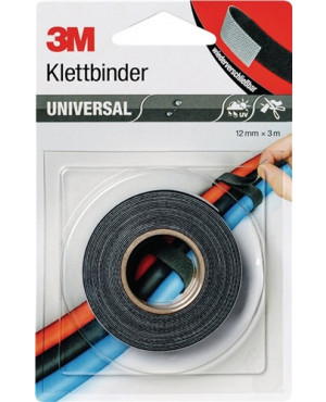 Klettbinder grau/schwarz L.3m B.12mm Rl.3M