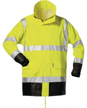 Warnschutz PU Regenjacke Manfred Gr. L gelb/schwarz PU auf PES-Trägermaterial