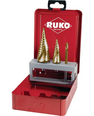 Stufenbohrersatz Kombi D.4-20/4-30mm HSS-TiN Spiralnut 3tlg.Metallkassette RUKO