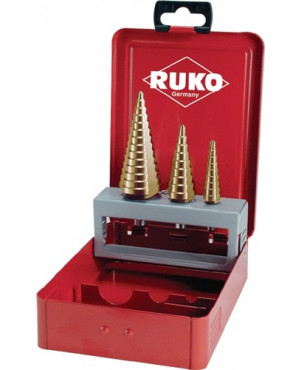 Stufenbohrersatz D.4-12/4-20/4-30mm HSS-TiN geradegenutet 3tlg.Metallkassette