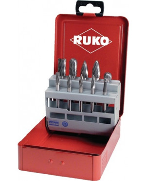 Kleinfrässtiftesatz Schaft-D.6/12mm 10tlg.HM Verz.Kreuz Metallkassette RUKO