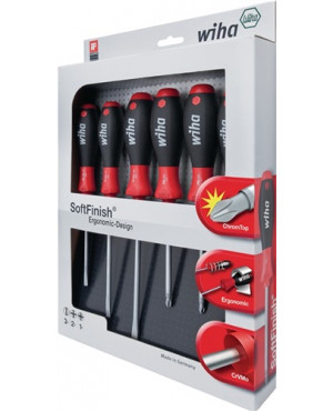 Schraubendrehersatz 6tlg. Schlitz 4/5,5/6,5/PH 1/2/PZD 2 m.Rundklinge Chrom matt