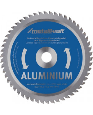 Metallkreissägeblatt Alu.D.355mm B.2,4mm HM Bohrungs-D.25,4mm Z.80 METALLKRAFT