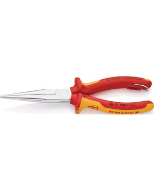Flachrundzange L.200mm verchr.ger.VDE m.Öse 2K-Hülle KNIPEX